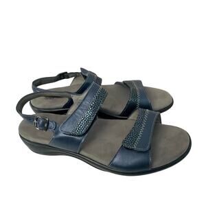 SAS Sandals Womens 12 M Nudu Adjustable Comfort Navy Blue Leather Made USA NEW
